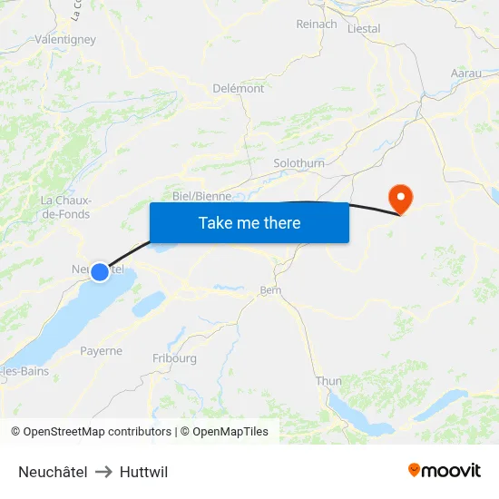 Neuchâtel to Huttwil map