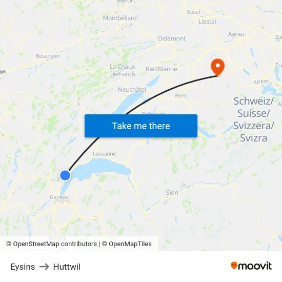 Eysins to Huttwil map