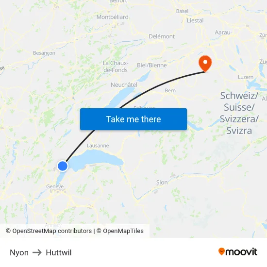 Nyon to Huttwil map