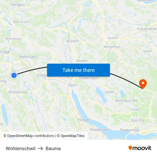 Wohlenschwil to Bauma map