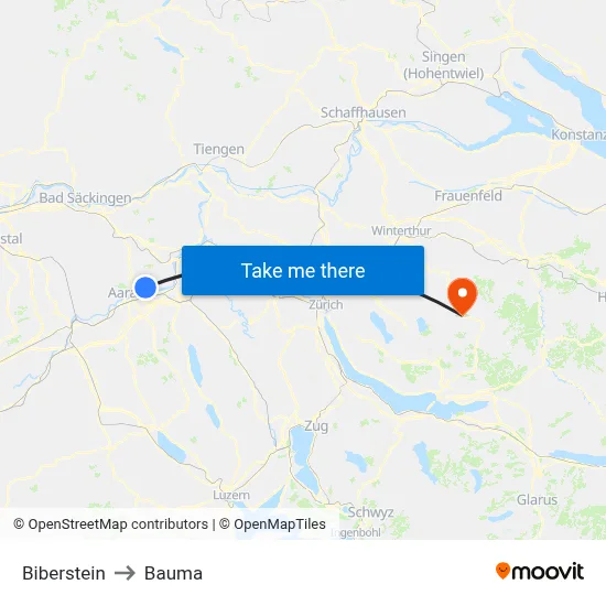 Biberstein to Bauma map