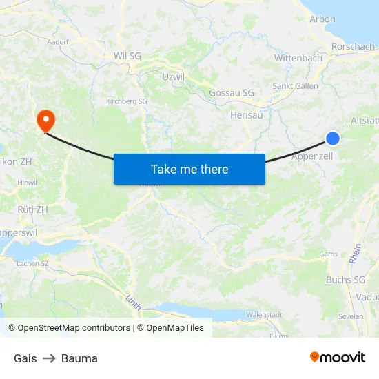 Gais to Bauma map