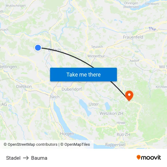 Stadel to Bauma map