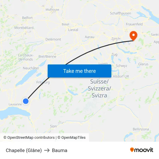 Chapelle (Glâne) to Bauma map
