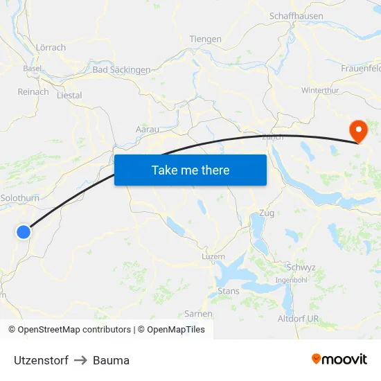 Utzenstorf to Bauma map