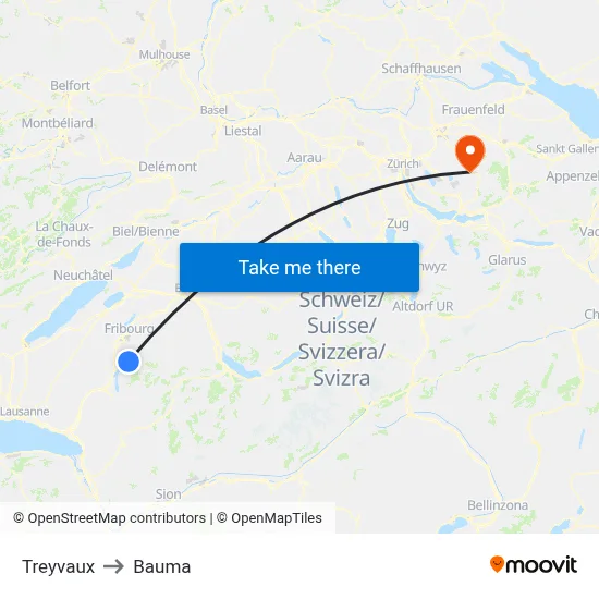 Treyvaux to Bauma map