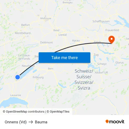 Onnens (Vd) to Bauma map
