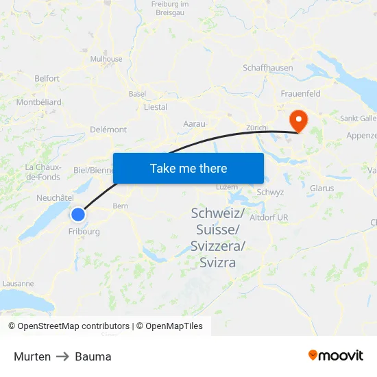 Murten to Bauma map