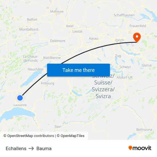 Echallens to Bauma map