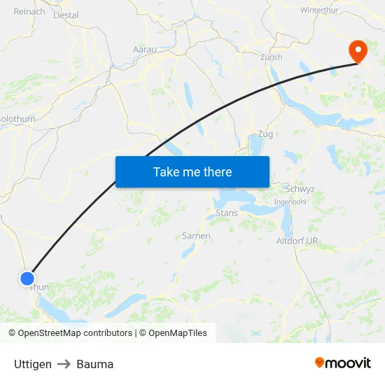 Uttigen to Bauma map