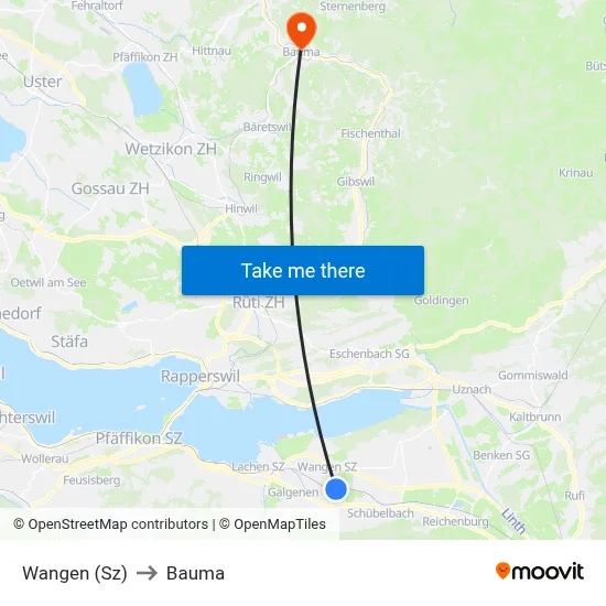 Wangen (Sz) to Bauma map