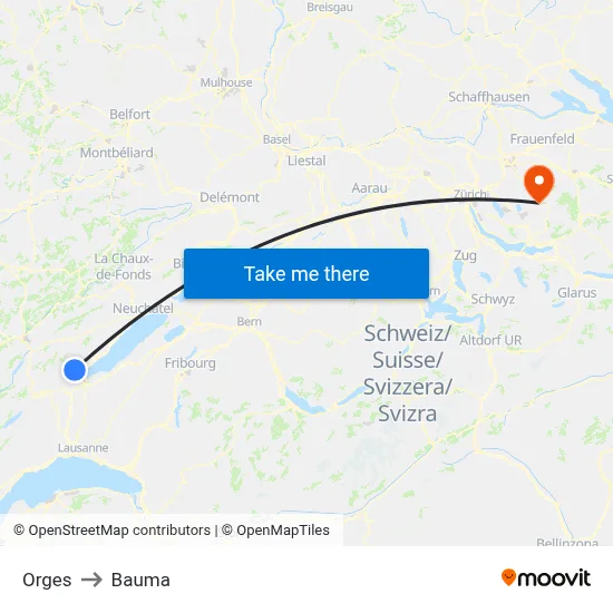 Orges to Bauma map