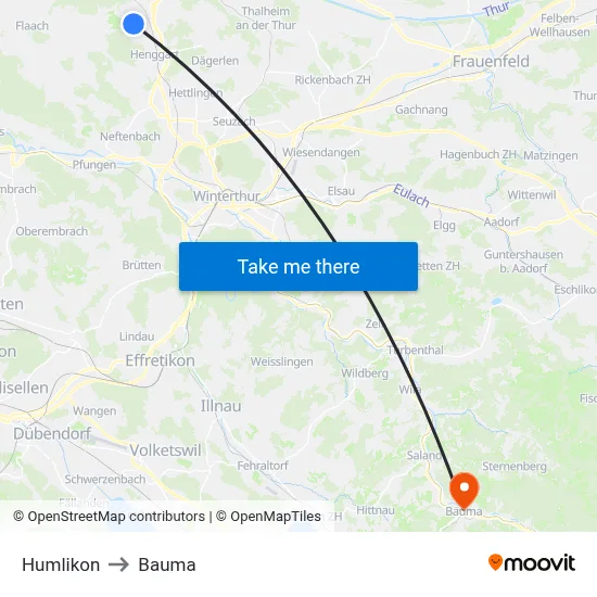Humlikon to Bauma map