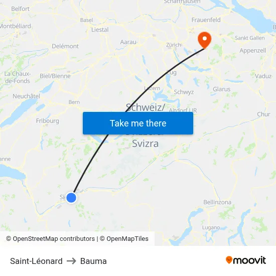 Saint-Léonard to Bauma map