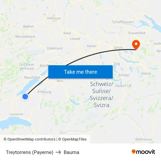 Treytorrens (Payerne) to Bauma map