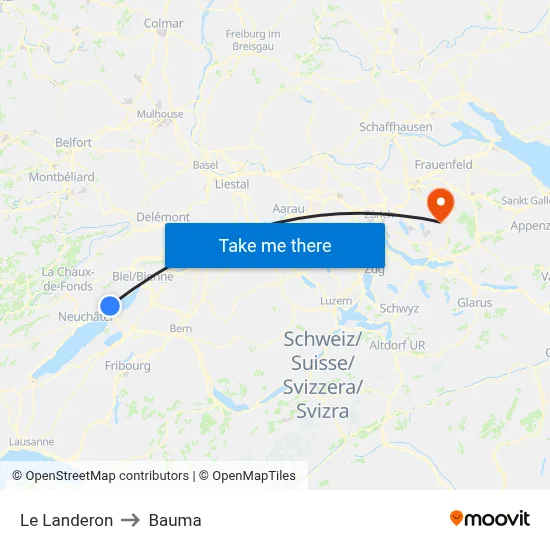 Le Landeron to Bauma map