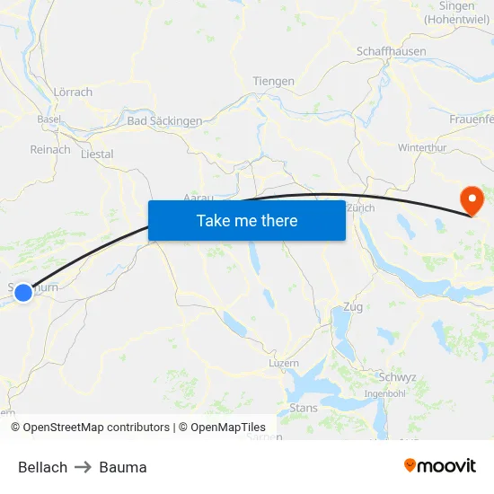 Bellach to Bauma map