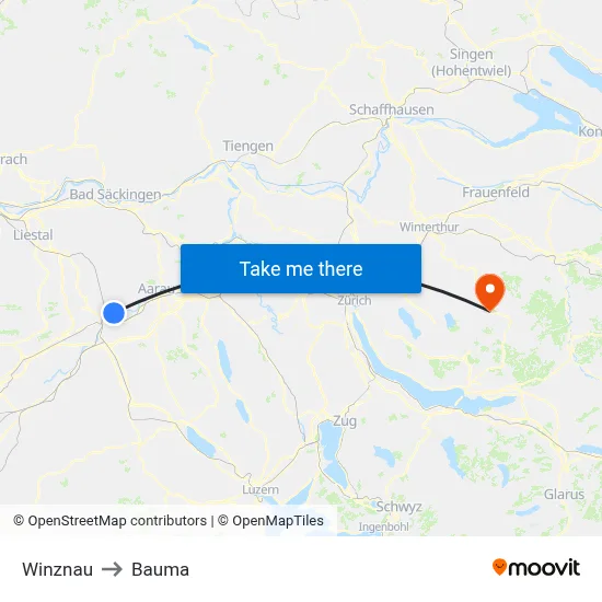 Winznau to Bauma map