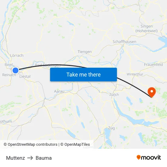 Muttenz to Bauma map