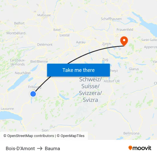 Bois-D’Amont to Bauma map