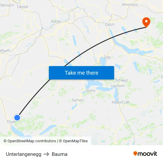Unterlangenegg to Bauma map