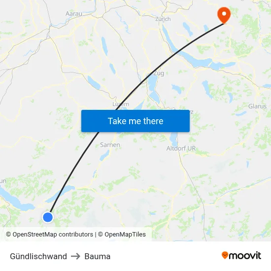 Gündlischwand to Bauma map