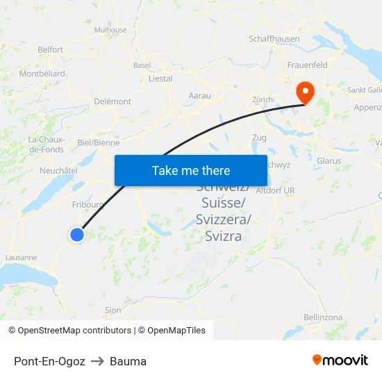Pont-En-Ogoz to Bauma map