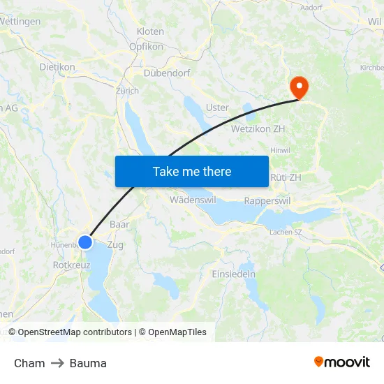 Cham to Bauma map