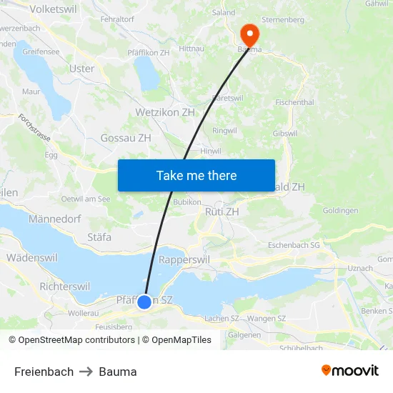 Freienbach to Bauma map