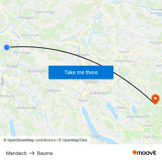 Mandach to Bauma map