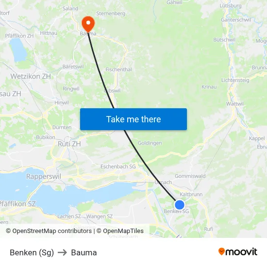 Benken (Sg) to Bauma map