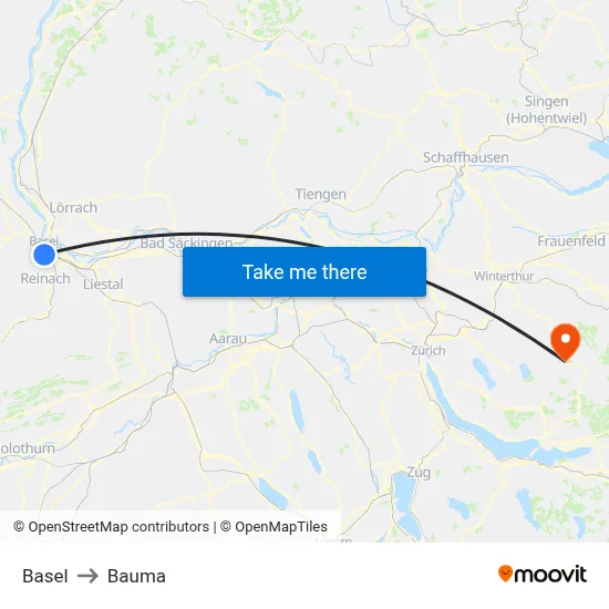 Basel to Bauma map