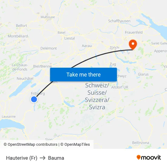 Hauterive (Fr) to Bauma map