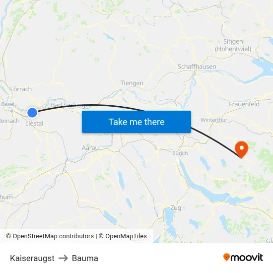 Kaiseraugst to Bauma map
