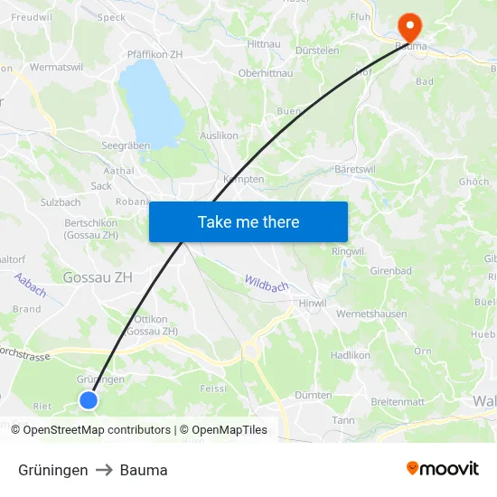 Grüningen to Bauma map