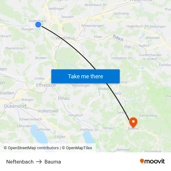 Neftenbach to Bauma map