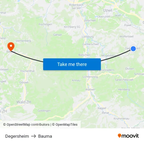 Degersheim to Bauma map