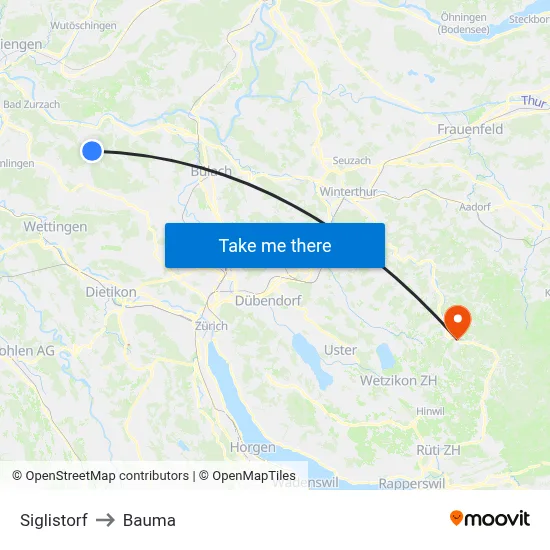 Siglistorf to Bauma map