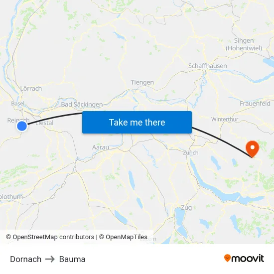 Dornach to Bauma map