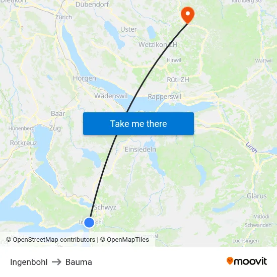 Ingenbohl to Bauma map