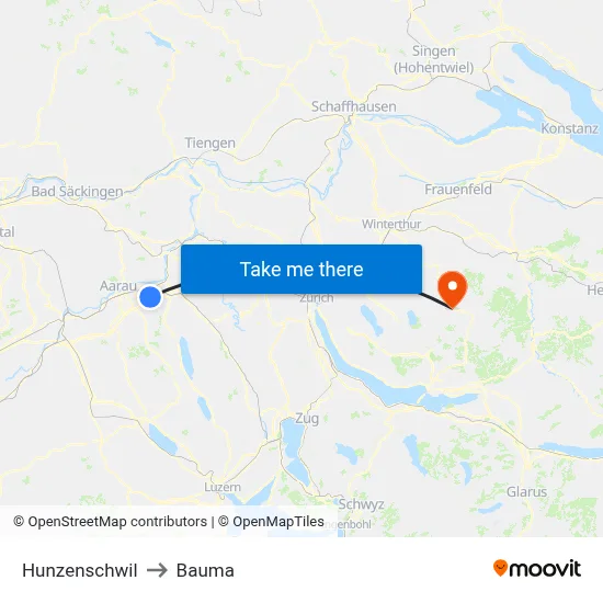 Hunzenschwil to Bauma map
