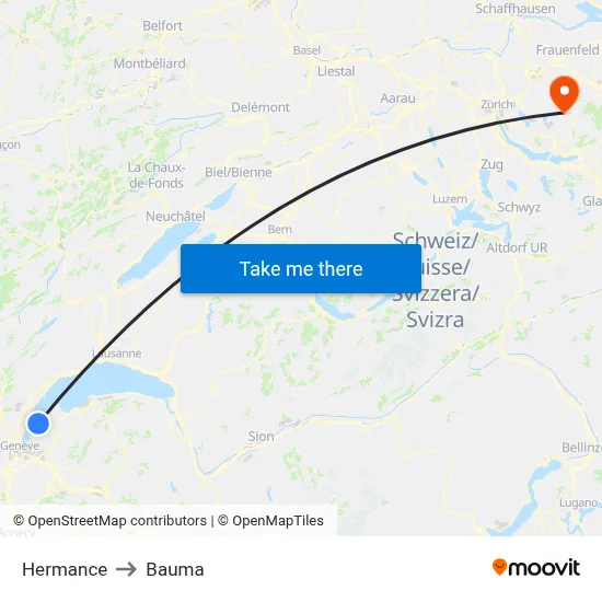 Hermance to Bauma map