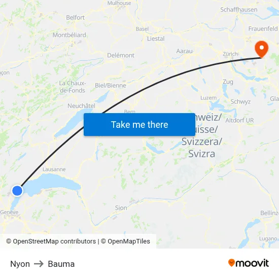 Nyon to Bauma map
