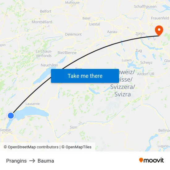 Prangins to Bauma map