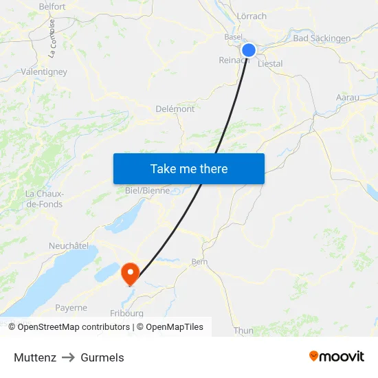 Muttenz to Gurmels map