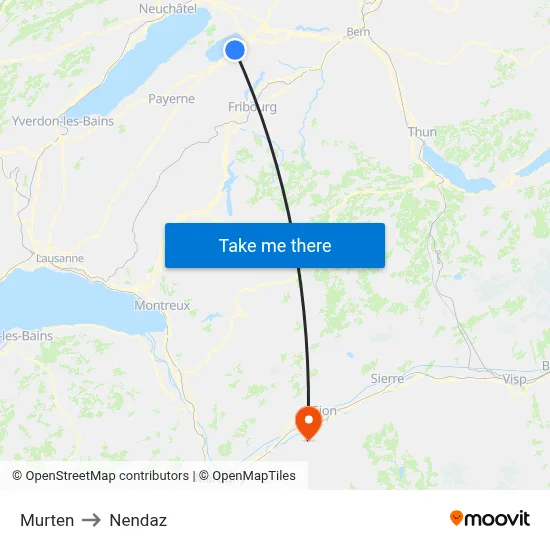 Murten to Nendaz map