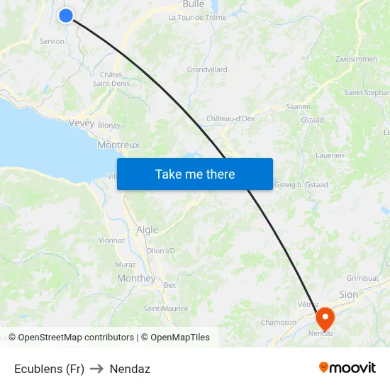 Ecublens (Fr) to Nendaz map
