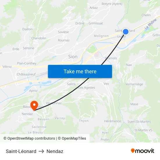 Saint-Léonard to Nendaz map