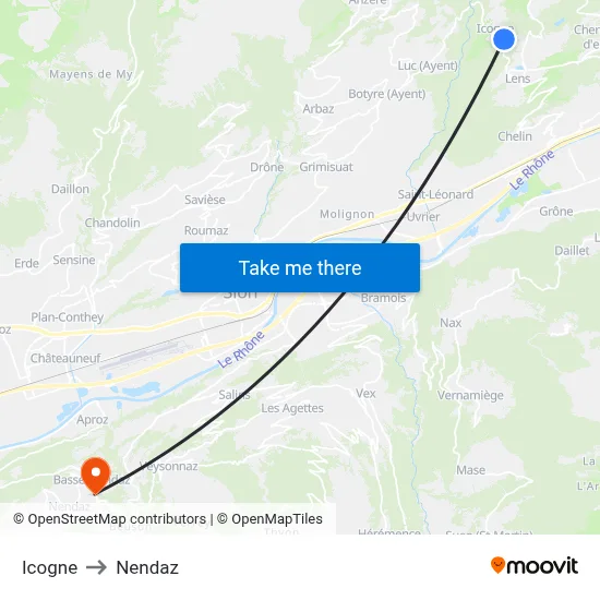 Icogne to Nendaz map