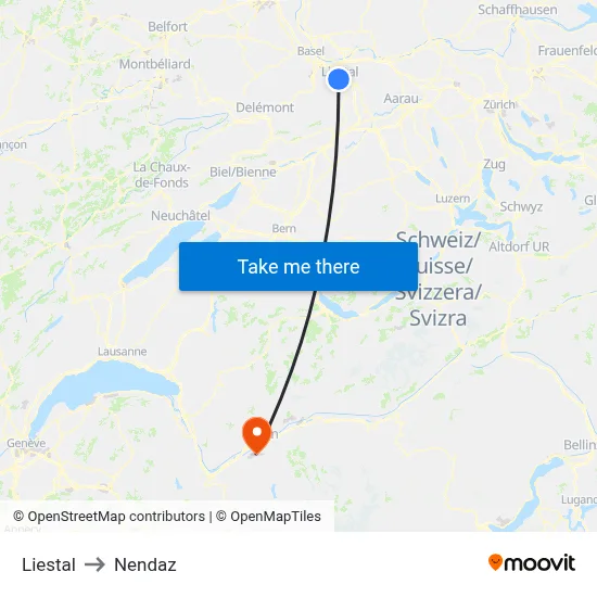 Liestal to Nendaz map